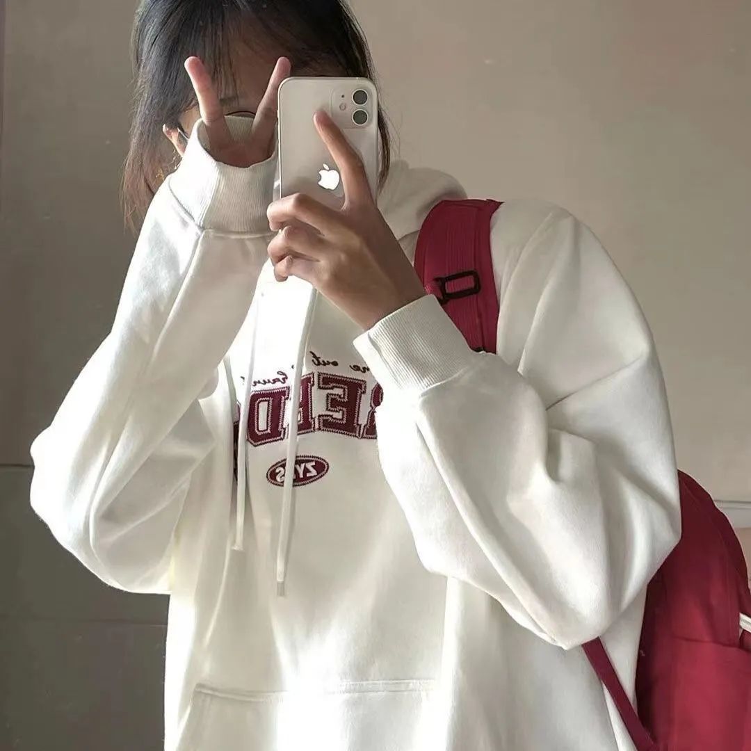 100%重磅純棉美式字母連帽衛衣女寬鬆2023春秋薄款oversize小眾潮