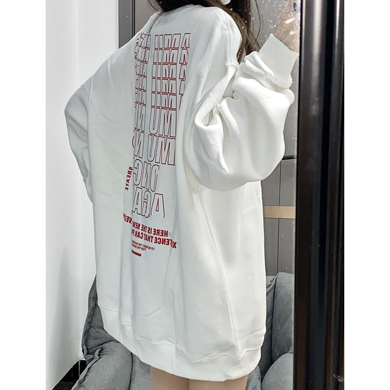 100%重磅純棉高街復古字母衛衣女2023春秋薄款寬鬆bf百搭情侶上衣