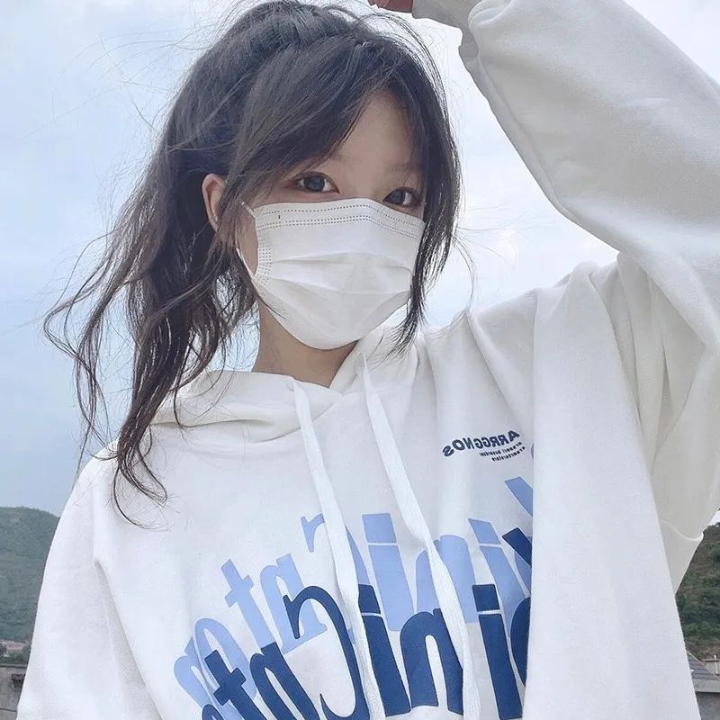 100%重磅純棉原宿風小清新連帽衛衣女小個子2023春秋薄款寬鬆上衣