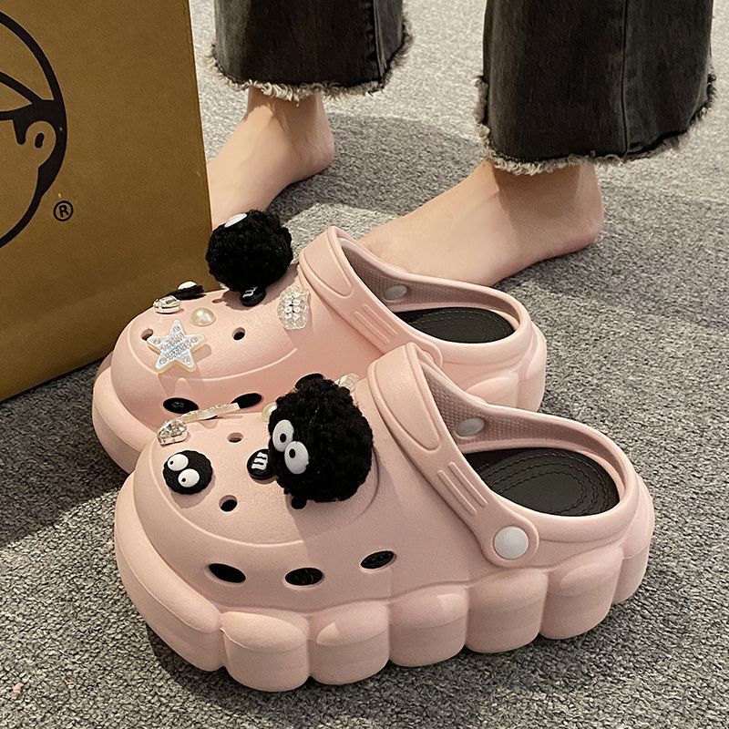 Hole shoes women's summer heightening beach high-heeled Baotou slippers outerwear 2023 new non-slip thick-soled sandals women