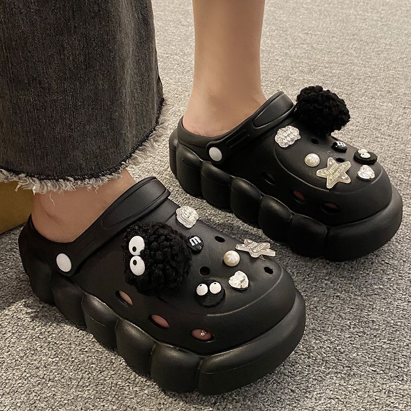 Hole shoes women's summer heightening beach high-heeled Baotou slippers outerwear 2023 new non-slip thick-soled sandals women
