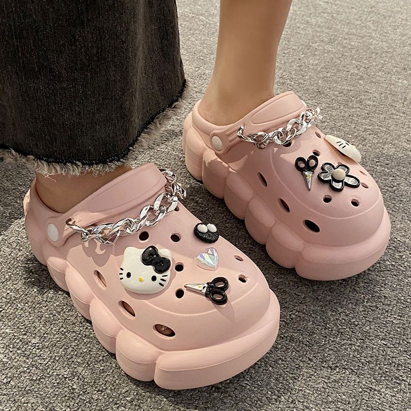 2023 new high-heeled hole shoes female ins trendy thick-soled Baotou wear non-slip fashion sandals and slippers summer beach shoes