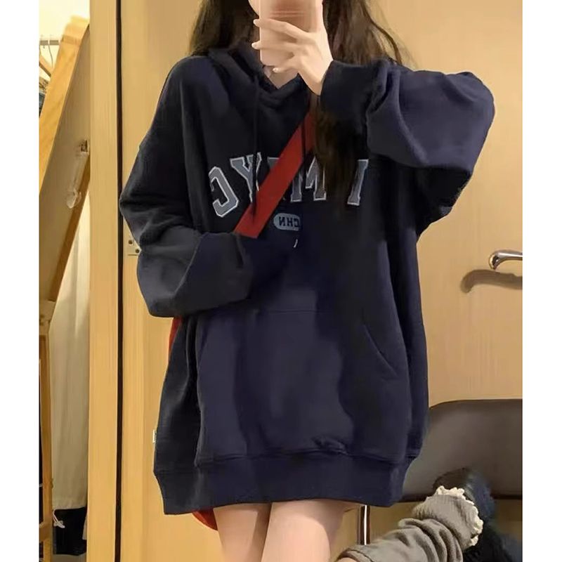 100%重磅純棉連帽衛衣女小個子2023春秋薄款寬鬆oversize外套上衣