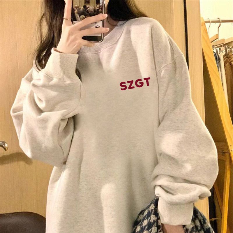 100%重磅純棉字母衛衣女小個子韓版寬鬆2023春秋薄款oversize上衣