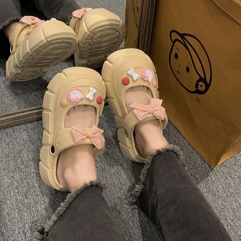 Cute baotou slippers women's outer wear summer 2023 new thick bottom increased super soft non-slip slip-on hole sandals