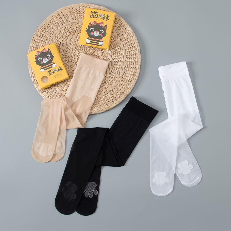 Children's pantyhose summer thin girls white dance socks cat paw baby skin color bare legs bare legs artifact stockings