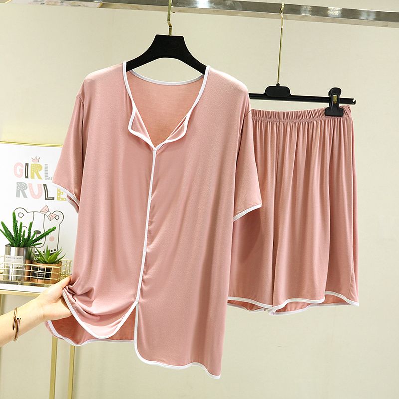 Summer thin short-sleeved home clothes can be worn outside loose large size fat mm modal pajamas and pajamas for women