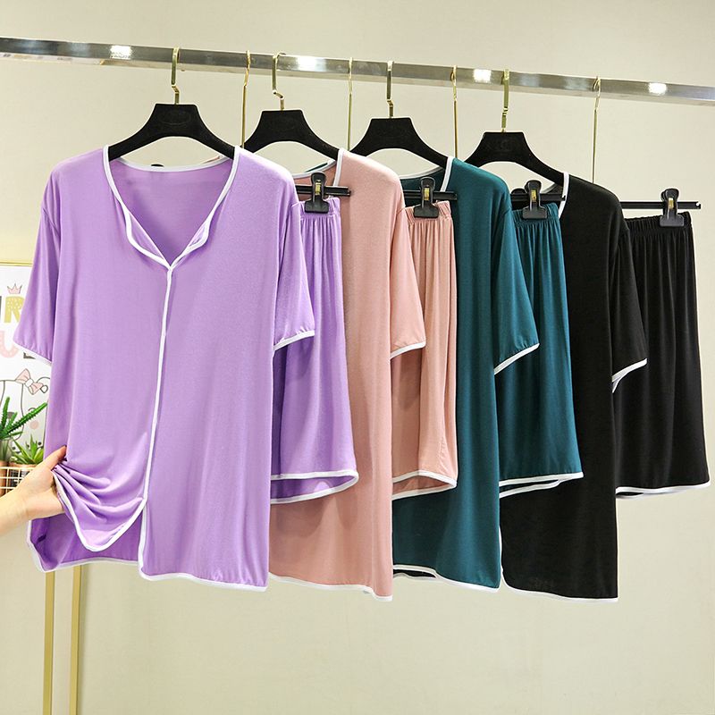 Summer thin short-sleeved home clothes can be worn outside loose large size fat mm modal pajamas and pajamas for women