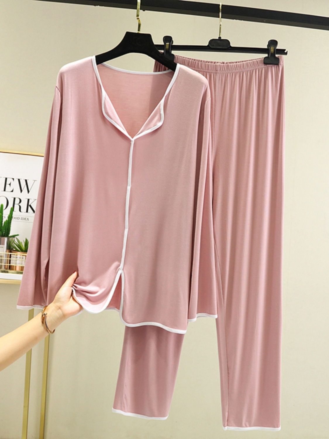 Spring and summer thin long-sleeved home clothes suit for women simple loose large size casual wearable modal pajamas and pajamas