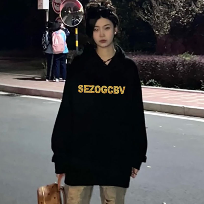 100%重磅純棉復古潮牌衛衣男女2023春秋薄款寬鬆高街小眾情侶外套