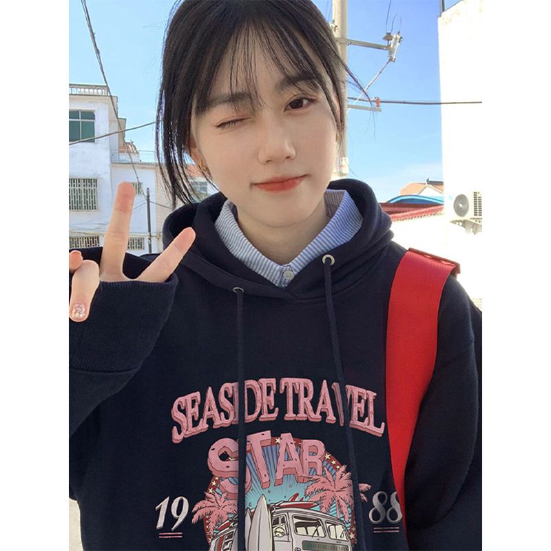 100%重磅純棉衛衣女2023春秋薄款寬鬆顯瘦大碼遮肚上衣連帽外套潮