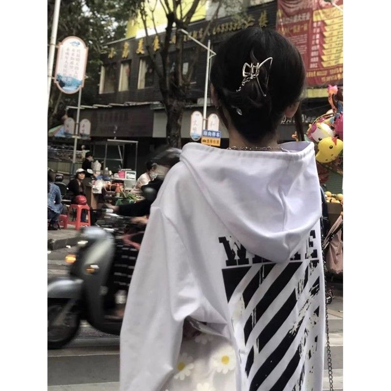 100%重磅純棉印花連帽衛衣女韓版寬鬆ins潮2023春秋薄款外套上衣