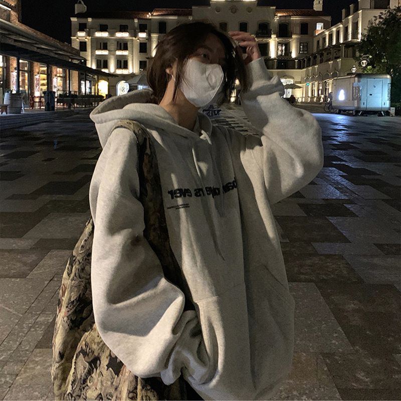 100%重磅純棉oversize連帽衛衣女2023春秋薄款設計感寬鬆情侶上衣