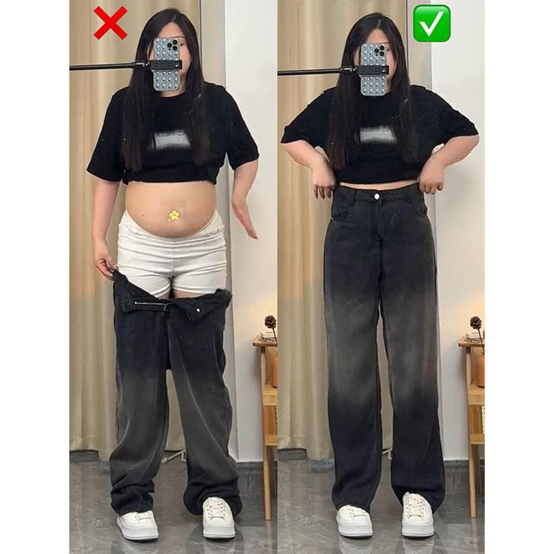 漸變色冰絲牛仔褲女夏季薄款大碼胖mm寬鬆顯瘦遮肉垂感天絲闊腿褲