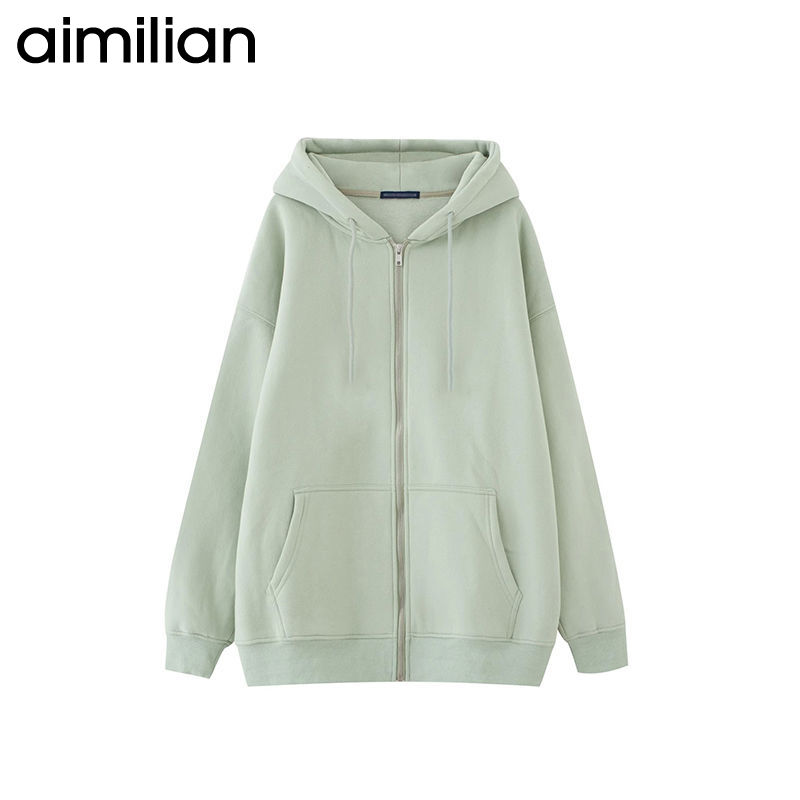aimilian寬鬆長袖加厚連帽衛衣女新款春秋薄款開衫外套上衣學生潮
