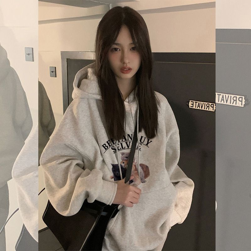 100%重磅純棉連帽衛衣外套女2023春秋薄款爆款小個子寬鬆情侶上衣