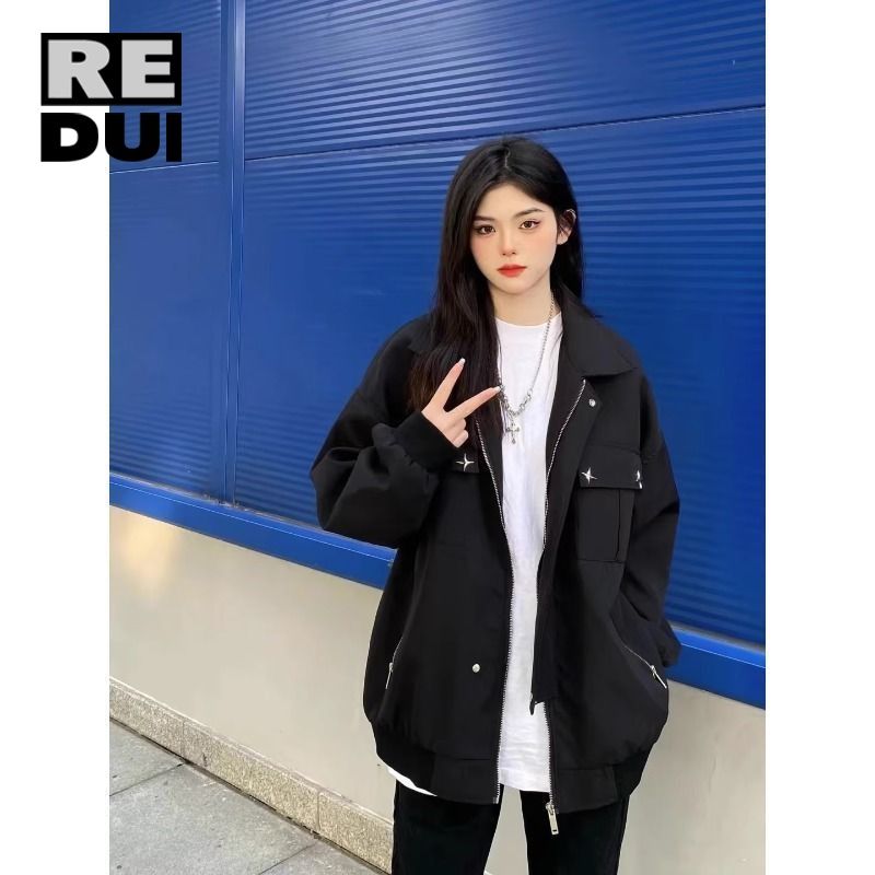 2023春季新款美式設計高街小眾外套男女寬鬆港味復古百搭夾克上衣