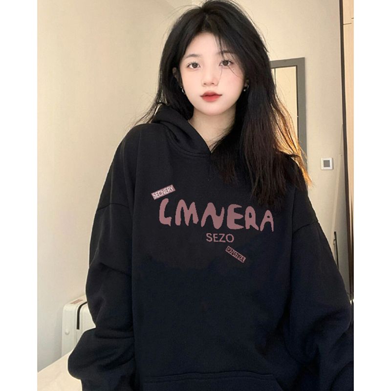 100%重磅純棉連帽衛衣女小個子2023春秋薄款休閒寬鬆長袖情侶上衣