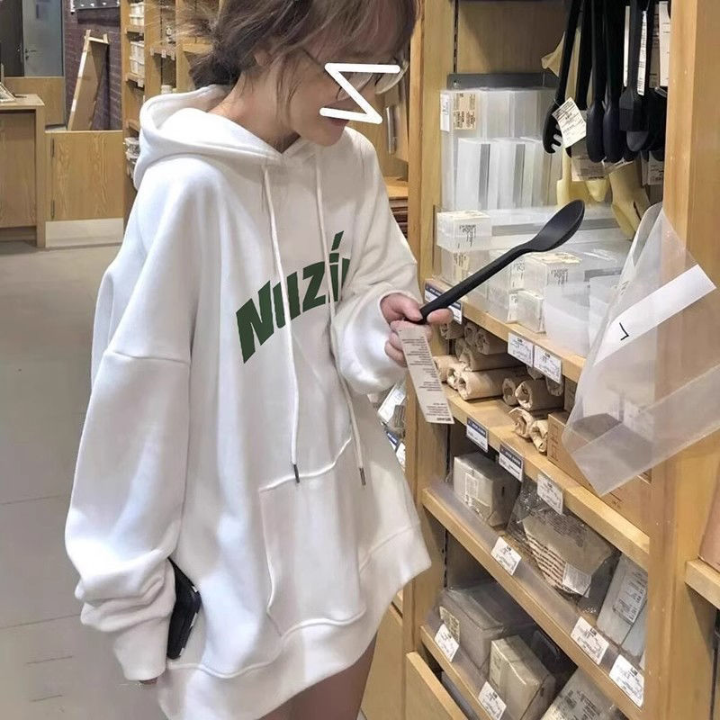 100%重磅純棉白色連帽衛衣女2023春秋薄款高級感外套寬鬆休閒上衣