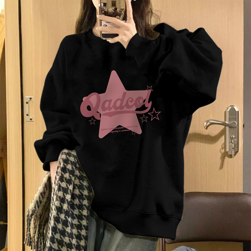 100%重磅純棉衛衣女慵懶風寬鬆ins潮牌無帽上衣小眾2023春秋薄款