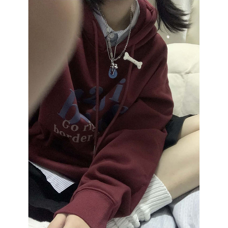 100%重磅純棉國潮牌街頭字母印花嘻哈連帽衛衣女休閒2023春秋薄款