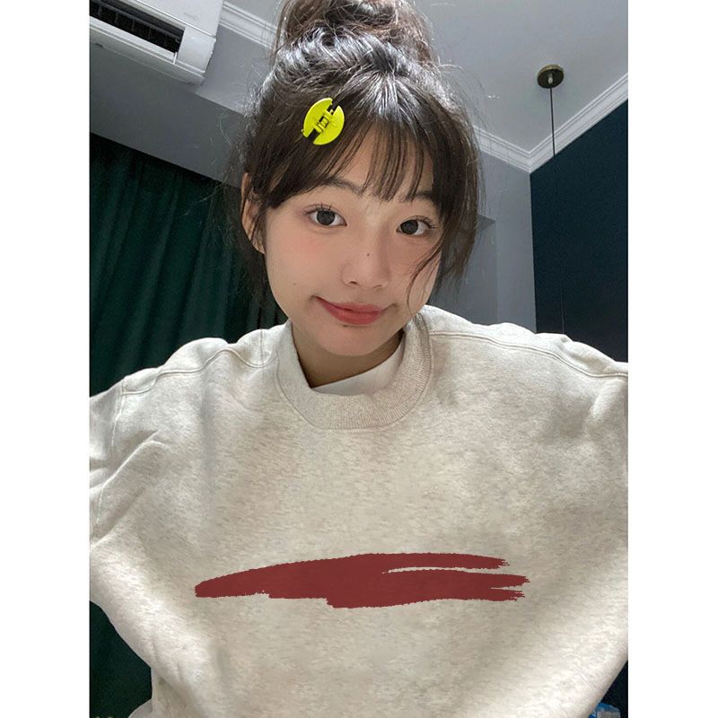 100%重磅純棉美式復古衛衣女2023春秋薄款寬鬆韓版慵懶風chic上衣