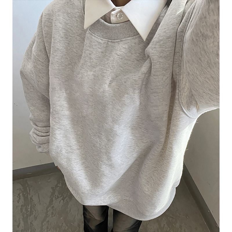 100%重磅純棉港風復古小個子衛衣女2023春秋薄款寬鬆純色情侶上衣