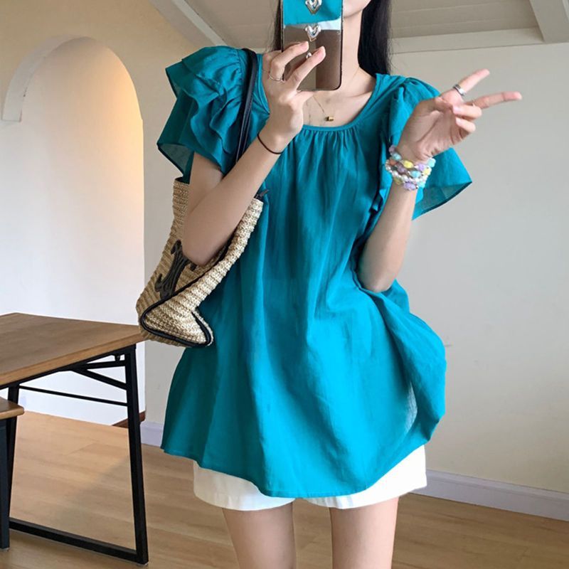 纖麥THIN MORE韓版夏季法式小眾飛飛袖寬鬆上衣女洋氣漂亮小衫ins