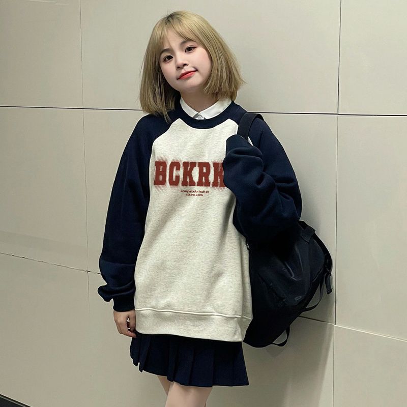 100%重磅純棉美式潮牌衛衣女小個子2023春秋薄款寬鬆插肩情侶上衣