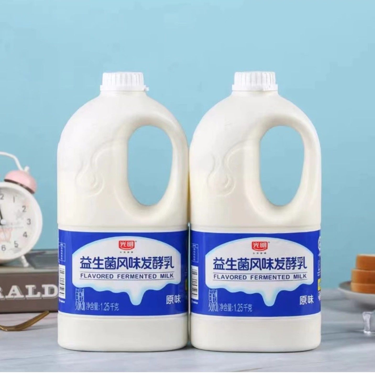 光明1.25kg*2桶原味益生菌风味酸奶家庭装水果捞