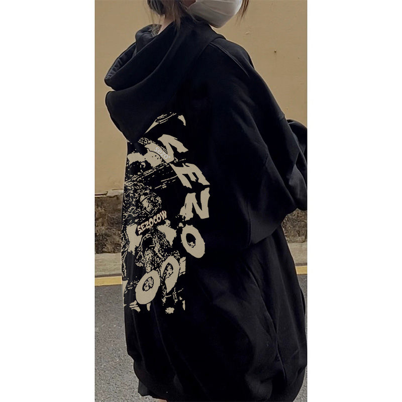 100%重磅純棉連帽衛衣男女oversize2023春秋薄款潮牌ins小眾上衣