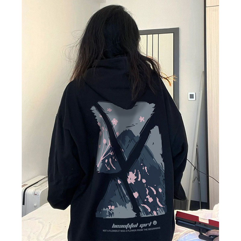 100%重磅純棉日系連帽衛衣女小個子2023春秋薄款寬鬆oversize外套