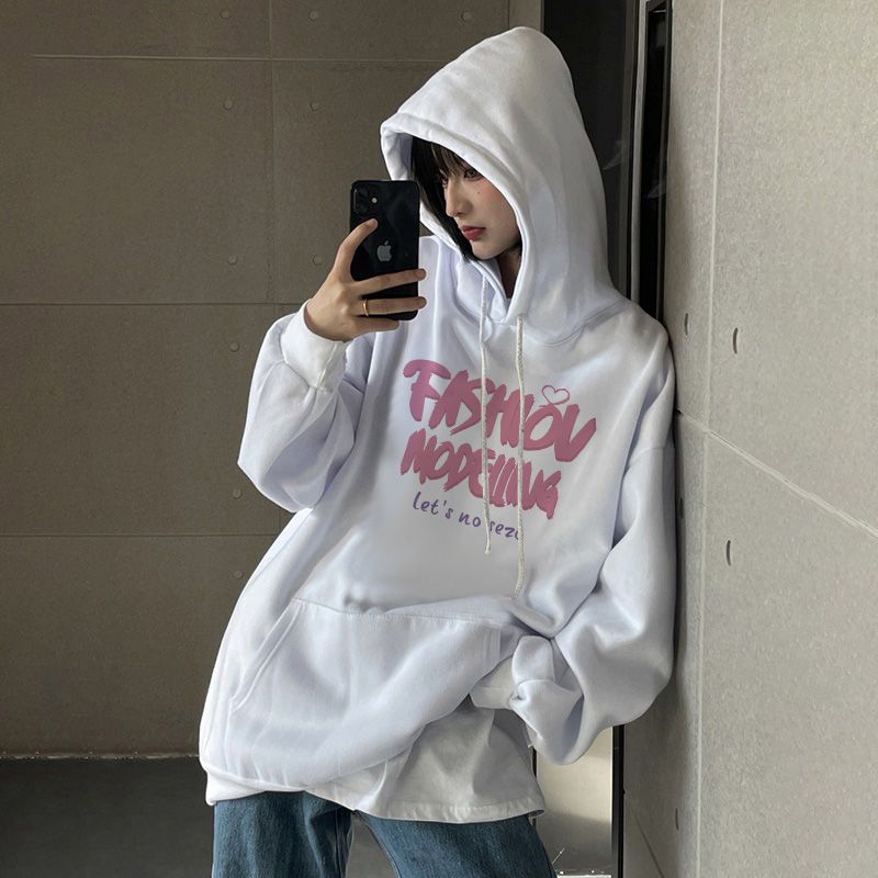 100%重磅純棉oversize衛衣小眾高街國潮牌ins女2023春秋薄款上衣