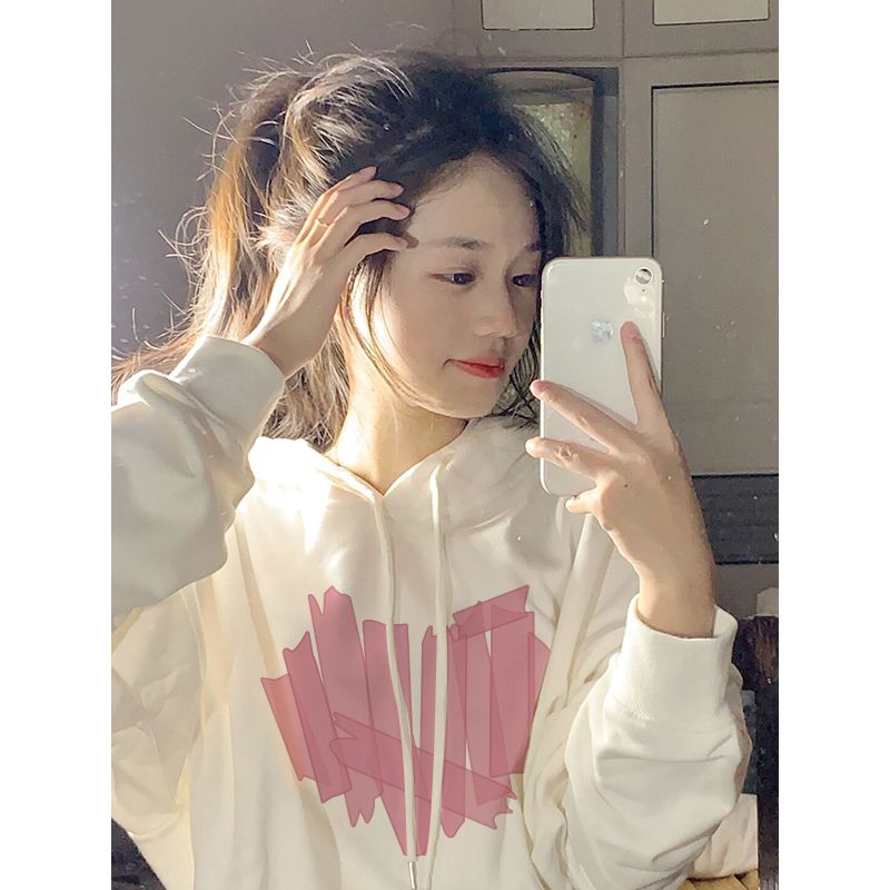 100%重磅純棉美式復古oversize愛心衛衣女2023春秋薄款寬鬆上衣服