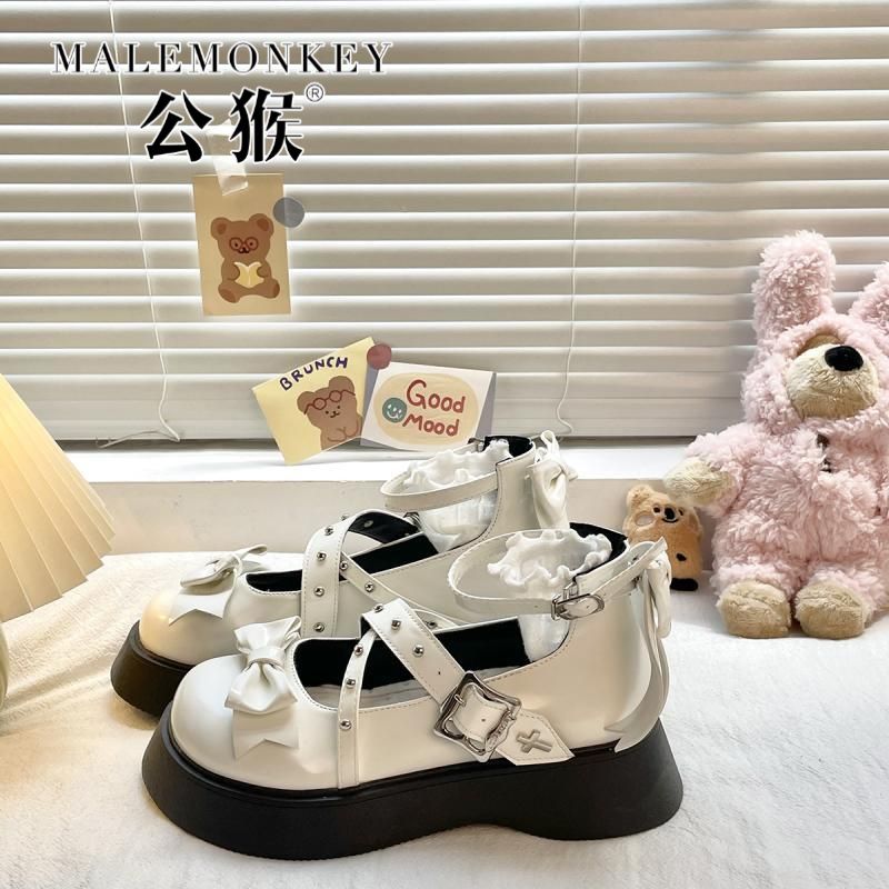 公猴日系lolita蝴蝶結甜酷小皮鞋女2023夏季新款復古瑪麗珍jk單鞋