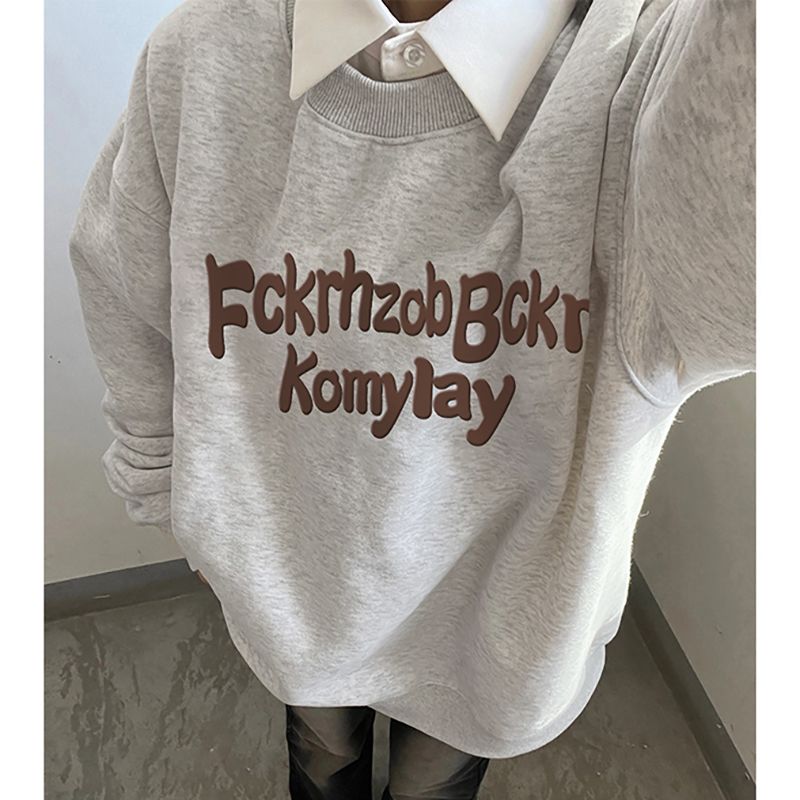 100%重磅純棉灰色oversize衛衣女2023春秋薄款寬鬆設計感情侶上衣