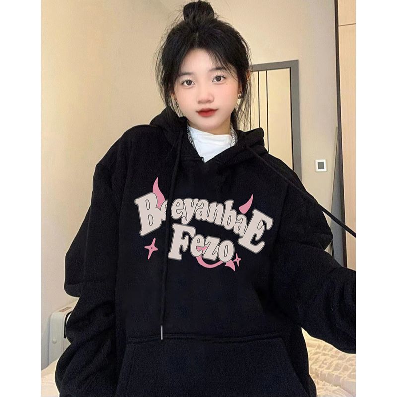 100%重磅純棉美式衛衣女2023春秋薄款oversize國潮牌寬鬆bf慵懶風