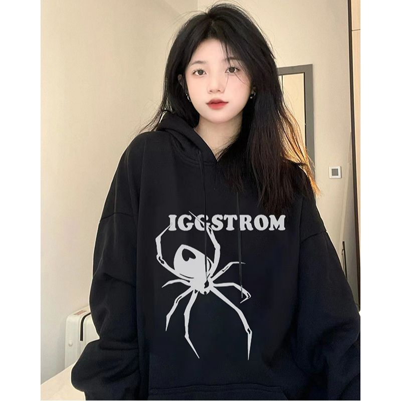100%重磅純棉連帽衛衣女2023春秋薄款小眾潮牌高級感原創長袖上衣