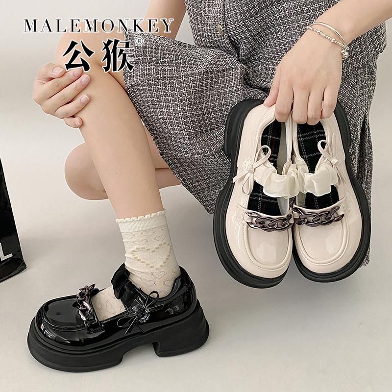公猴白色圓頭日系JK配裙子厚底小皮鞋女夏季2023新款法式瑪麗珍鞋