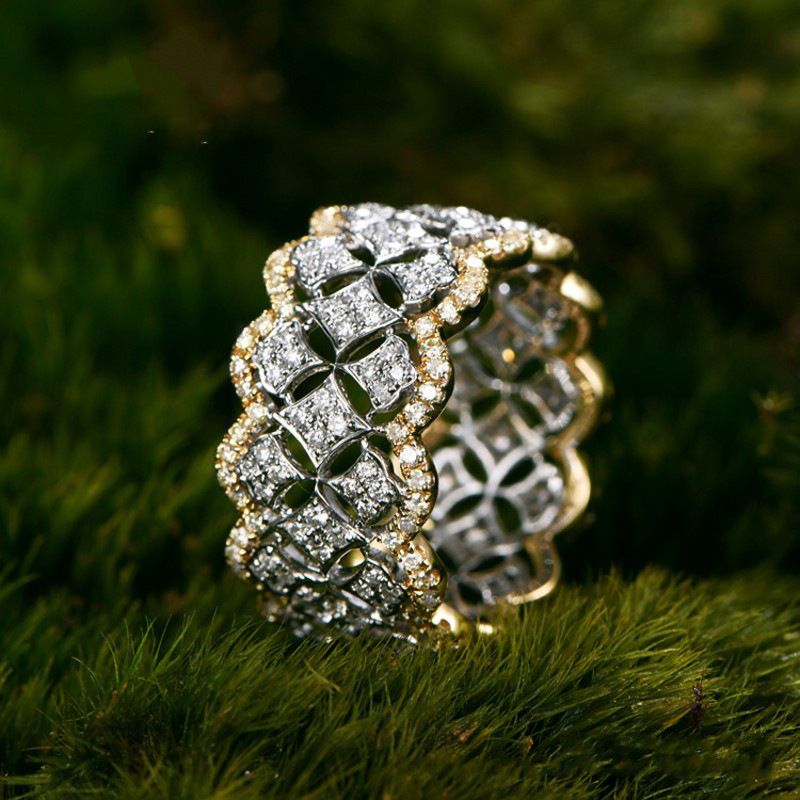 Luxury Palace-style Starry Lace Ring With Zircon Crown_voghion.com