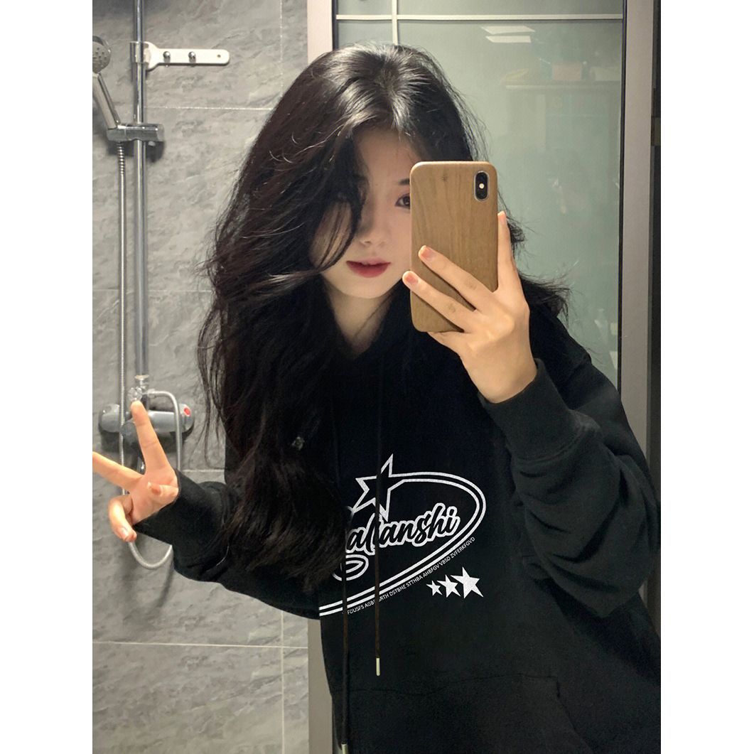 100%重磅純棉小個子連帽衛衣女2023春秋薄款寬鬆休閒百搭上衣ins