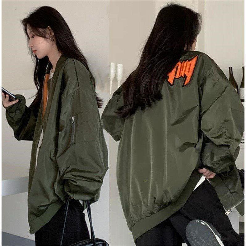 Work jacket women's autumn Korean style loose American retro high-end thin jacket top ins trendy baseball uniform