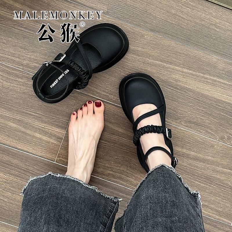公猴法式瑪麗珍鞋女2023年夏季新款粗跟單鞋小個子增高厚底小皮鞋