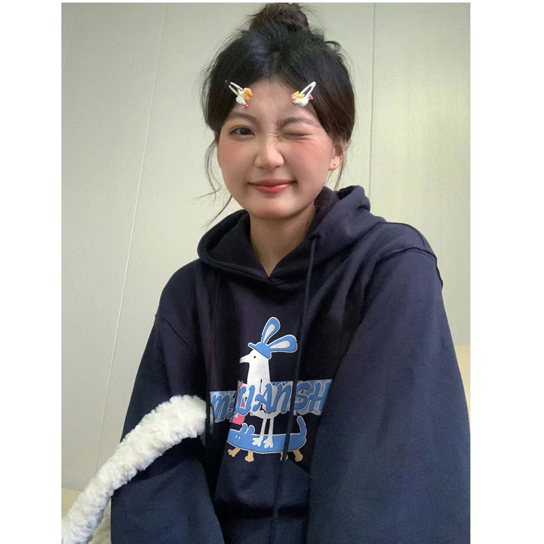 100%重磅純棉美式復古衛衣女設計感小眾2023春秋薄款情侶寬鬆上衣