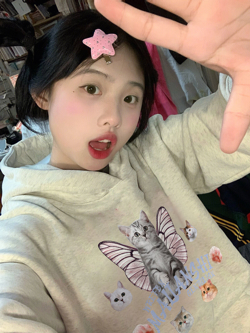 100%重磅純棉美式復古衛衣女2023春秋薄款寬鬆慵懶風oversize情侶