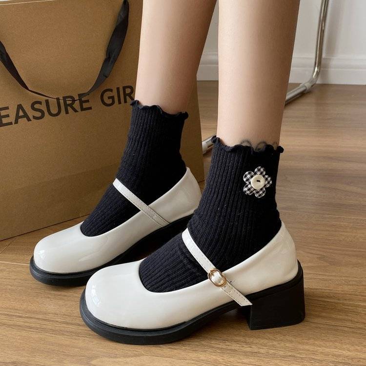 英倫風厚底小皮鞋女2023夏季新款日系jk百搭圓頭復古法式淺口單鞋