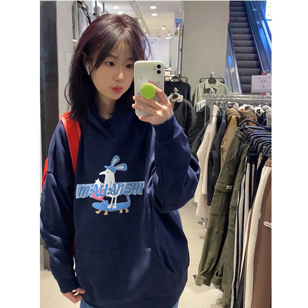 100%重磅純棉連帽美式衛衣女高級感2023春秋薄款小眾寬鬆情侶外套