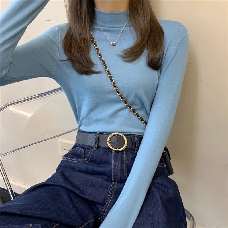 2023年秋冬新款韓版修身半高領長袖針織衫女洋氣打底衫軟糯系毛衣