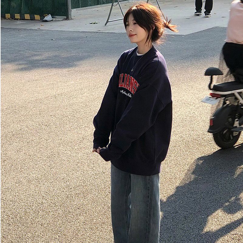 100%重磅純棉美式國潮牌oversize衛衣女2023春秋薄款寬鬆長袖上衣