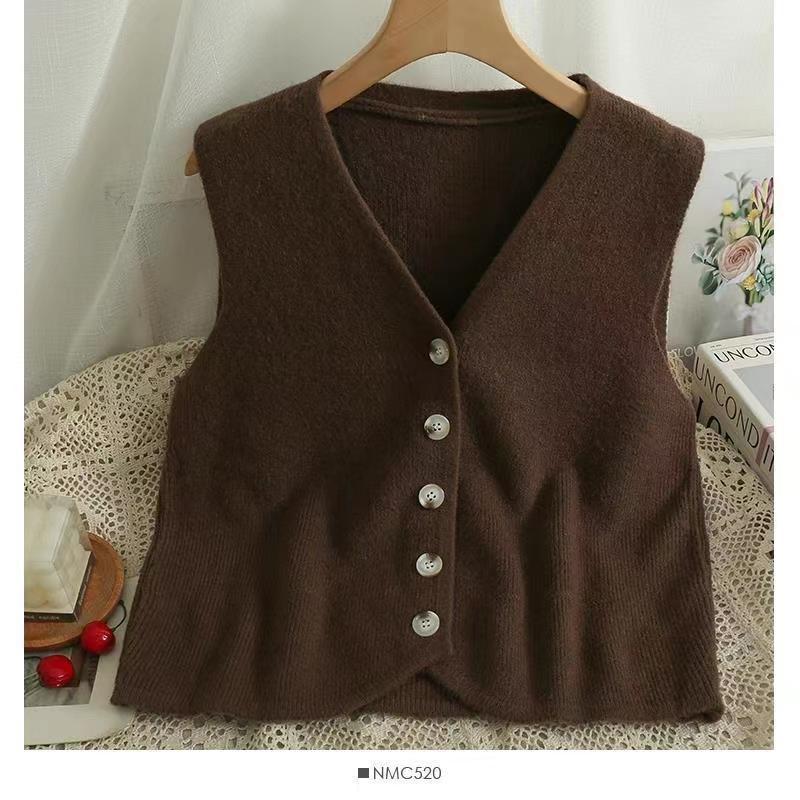 Single-breasted knitted cardigan new Korean style slimming vest fashion women's early autumn solid color sweater